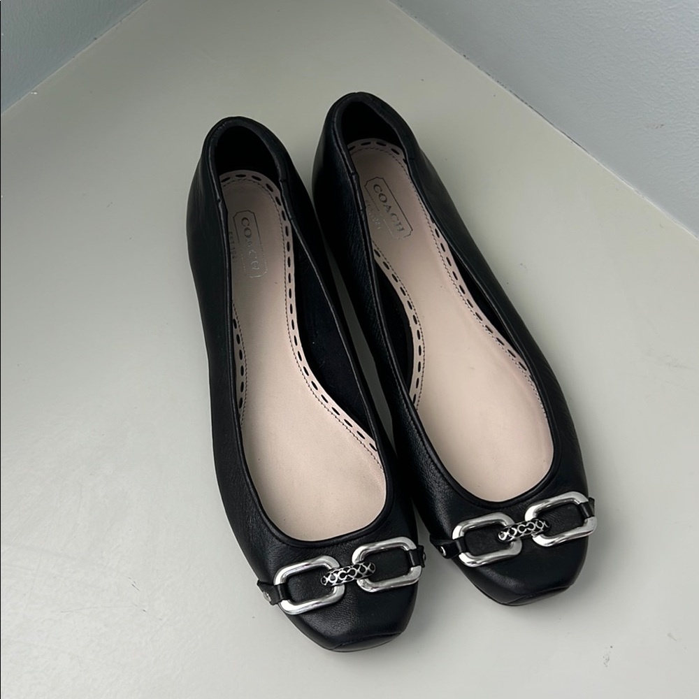 Coach Black Ballet Flats Loafers with Silver Accents Size 7